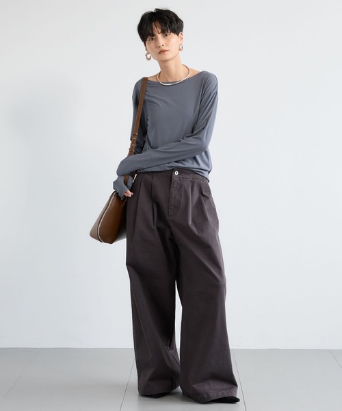 BARNYARDSTORM（バンヤードストーム）の「BARNYARDSTORM / タックワイドチノストレッチパンツ【JAPAN FABRIC】 / マシンウォッシャブル（チノパンツ・レディース・チャコールグレー/ベージュ・S/M）」の10枚目の写真