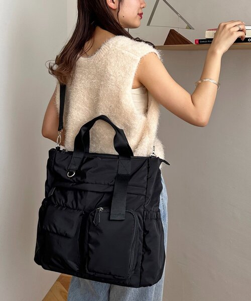 DISCOAT（ディスコート）の「ユーティリティパフィビッグトートバッグ（トートバッグ・レディース・ブラック/チャコールグレー/ベージュ・FREE）」の6枚目の写真