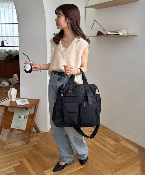 DISCOAT（ディスコート）の「ユーティリティパフィビッグトートバッグ（トートバッグ・レディース・ブラック/チャコールグレー/ベージュ・FREE）」の8枚目の写真