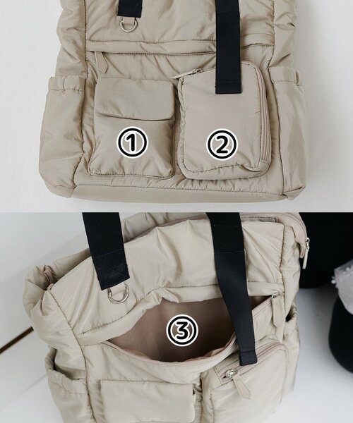 DISCOAT（ディスコート）の「ユーティリティパフィビッグトートバッグ（トートバッグ・レディース・ブラック/チャコールグレー/ベージュ・FREE）」の18枚目の写真