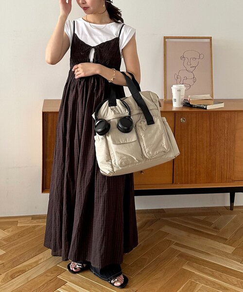 DISCOAT（ディスコート）の「ユーティリティパフィビッグトートバッグ（トートバッグ・レディース・ブラック/チャコールグレー/ベージュ・FREE）」の13枚目の写真