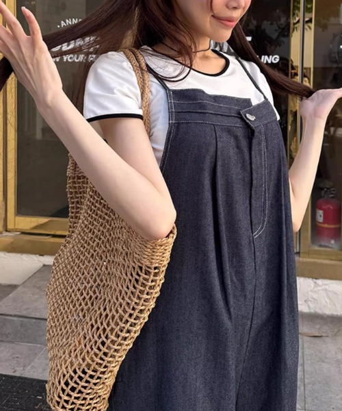 Aelina(エリナ)の「デニムサロペット(つなぎ/オールインワン・レディース・ブルー/ベージュ・F)」の14枚目の写真
