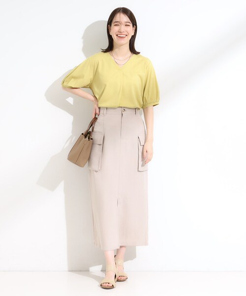 DRESKIP(ドレスキップ)の「【S-LL/ひんやり/UV】スキッパーネックで女性らしい きれい見えトップス(Tシャツ/カットソー・レディース・ブラック/イエロー/オフホワイト・04/03/02/01)」の14枚目の写真