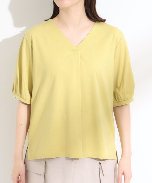 DRESKIP(ドレスキップ)の「【S-LL/ひんやり/UV】スキッパーネックで女性らしい きれい見えトップス(Tシャツ/カットソー・レディース・ブラック/イエロー/オフホワイト・04/03/02/01)」の16枚目の写真