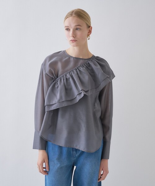 cloenc(クロエンス)の「【手洗い可】4wayフリル付きブラウス(シャツ/ブラウス・レディース・サックスブルー/ダークグレー/ベージュ・02)」の12枚目の写真