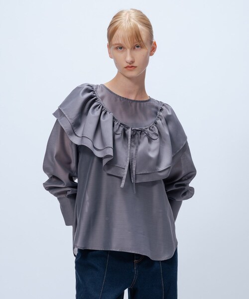 cloenc(クロエンス)の「【手洗い可】4wayフリル付きブラウス(シャツ/ブラウス・レディース・サックスブルー/ダークグレー/ベージュ・02)」の15枚目の写真