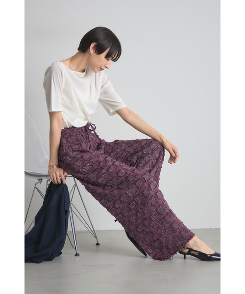 &. NOSTALGIA(アンドドットノスタルジア)の「フリンジチェックイージーパンツ(セットアップ可)(その他パンツ・レディース・バーガンディー/ベージュ・M)」の13枚目の写真