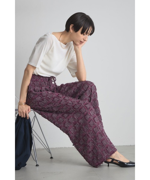 &. NOSTALGIA(アンドドットノスタルジア)の「フリンジチェックイージーパンツ(セットアップ可)(その他パンツ・レディース・バーガンディー/ベージュ・M)」の18枚目の写真