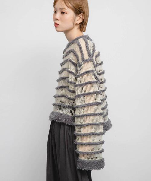 ボーダーシアーニット　アイボリー✖️ブルー シアーボーダーニット（ニット/セーター）｜KBF（ケイビーエフ