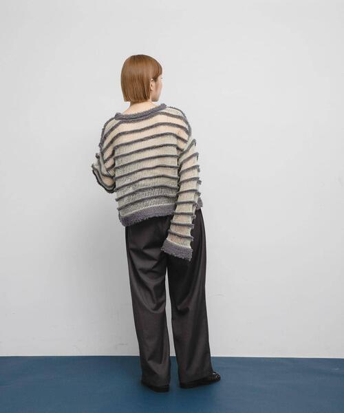 ボーダーシアーニット　アイボリー✖️ブルー シアーボーダーニット（ニット/セーター）｜KBF（ケイビーエフ