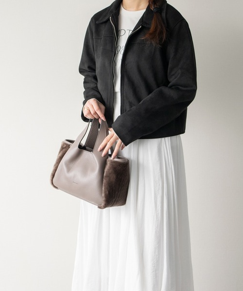 RIPANI(リパーニ)の「【RIPANI】ムートンコンビレザーハンドバッグ(Q56464)(ハンドバッグ・レディース・ダークグレー/ライトグレー・ALL)」の8枚目の写真