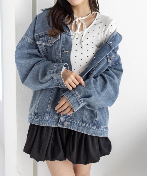 CLEAR BASIC（クリアベーシック）の「オーバーサイズデニムジャケット[カジュアル 着回し抜群 大人]≪AW新作≫（デニムジャケット・レディース・ブラック/ブルー/ブルー系その他2・F）」の2枚目の写真