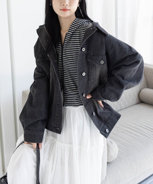 CLEAR BASIC（クリアベーシック）の「オーバーサイズデニムジャケット[カジュアル 着回し抜群 大人]≪AW新作≫（デニムジャケット・レディース・ブラック/ブルー/ブルー系その他2・F）」の21枚目の写真