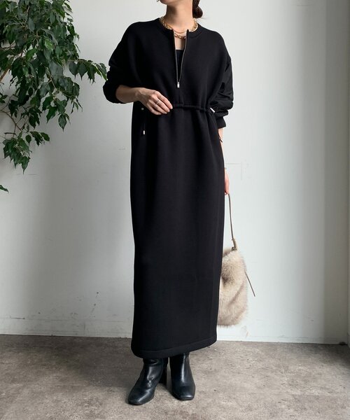 DouDou（ドゥドゥ）の「袖異素材切替ダンボールワンピース（ワンピース・レディース・ダークグレー/ブラック/ライトベージュ・FREE）」の5枚目の写真