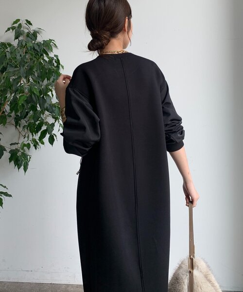 DouDou（ドゥドゥ）の「袖異素材切替ダンボールワンピース（ワンピース・レディース・ダークグレー/ブラック/ライトベージュ・FREE）」の8枚目の写真