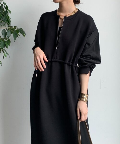 DouDou（ドゥドゥ）の「袖異素材切替ダンボールワンピース（ワンピース・レディース・ダークグレー/ブラック/ライトベージュ・FREE）」の10枚目の写真