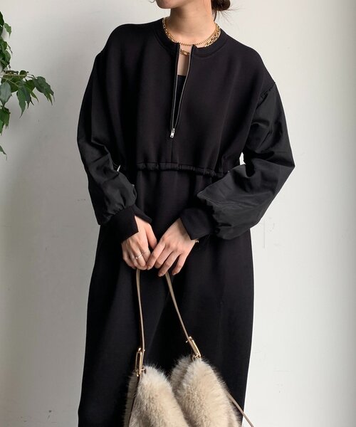 DouDou（ドゥドゥ）の「袖異素材切替ダンボールワンピース（ワンピース・レディース・ダークグレー/ブラック/ライトベージュ・FREE）」の11枚目の写真