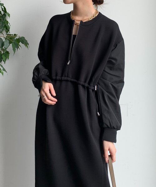 DouDou（ドゥドゥ）の「袖異素材切替ダンボールワンピース（ワンピース・レディース・ダークグレー/ブラック/ライトベージュ・FREE）」の12枚目の写真