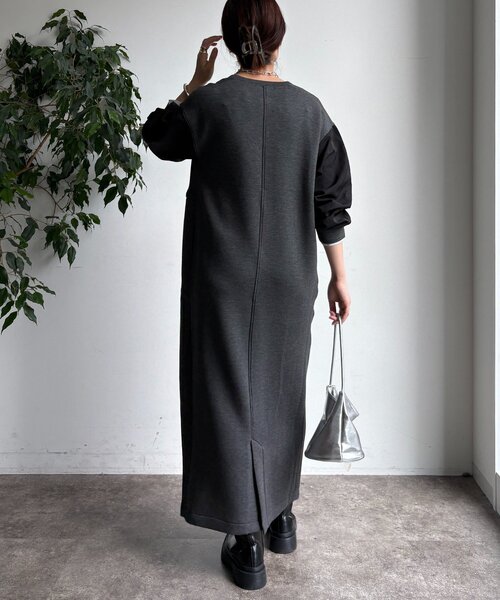 DouDou（ドゥドゥ）の「袖異素材切替ダンボールワンピース（ワンピース・レディース・ダークグレー/ブラック/ライトベージュ・FREE）」の16枚目の写真