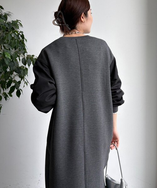 DouDou（ドゥドゥ）の「袖異素材切替ダンボールワンピース（ワンピース・レディース・ダークグレー/ブラック/ライトベージュ・FREE）」の17枚目の写真