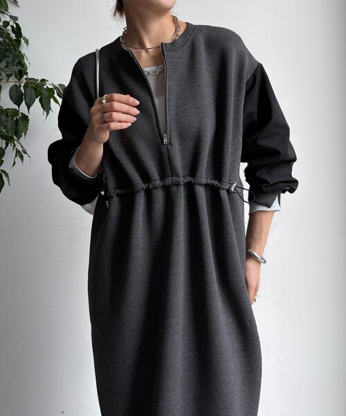 DouDou（ドゥドゥ）の「袖異素材切替ダンボールワンピース（ワンピース・レディース・ダークグレー/ブラック/ライトベージュ・FREE）」の18枚目の写真