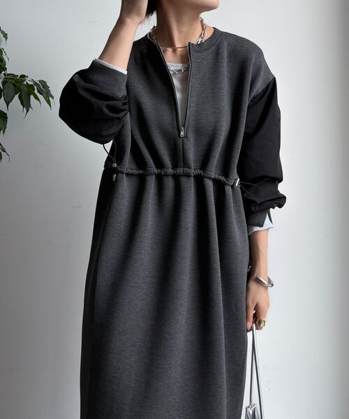 DouDou（ドゥドゥ）の「袖異素材切替ダンボールワンピース（ワンピース・レディース・ダークグレー/ブラック/ライトベージュ・FREE）」の20枚目の写真