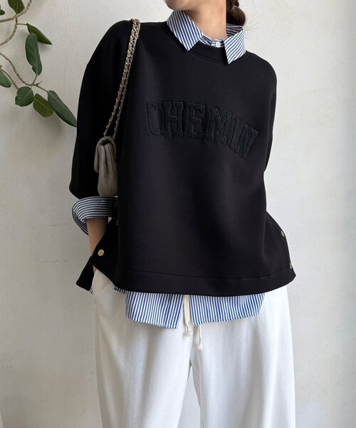 DouDou(ドゥドゥ)の「【WEB限定】ロゴサガラ刺繍ダンボールプルオーバー(Tシャツ/カットソー・レディース・ライトグレー/ブラック/オフホワイト/ネイビー・FREE)」の1枚目の写真