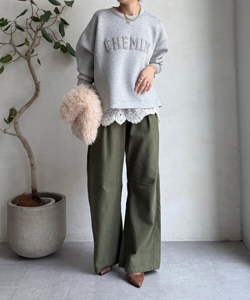 DouDou(ドゥドゥ)の「【WEB限定】ロゴサガラ刺繍ダンボールプルオーバー(Tシャツ/カットソー・レディース・ライトグレー/ブラック/オフホワイト/ネイビー・FREE)」の19枚目の写真