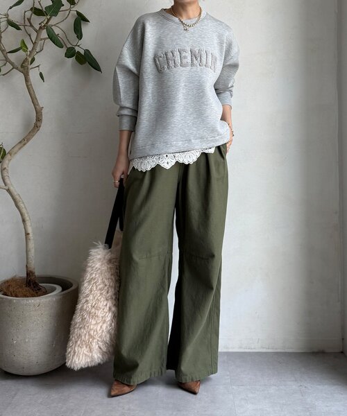 DouDou(ドゥドゥ)の「【WEB限定】ロゴサガラ刺繍ダンボールプルオーバー(Tシャツ/カットソー・レディース・ライトグレー/ブラック/オフホワイト/ネイビー・FREE)」の20枚目の写真