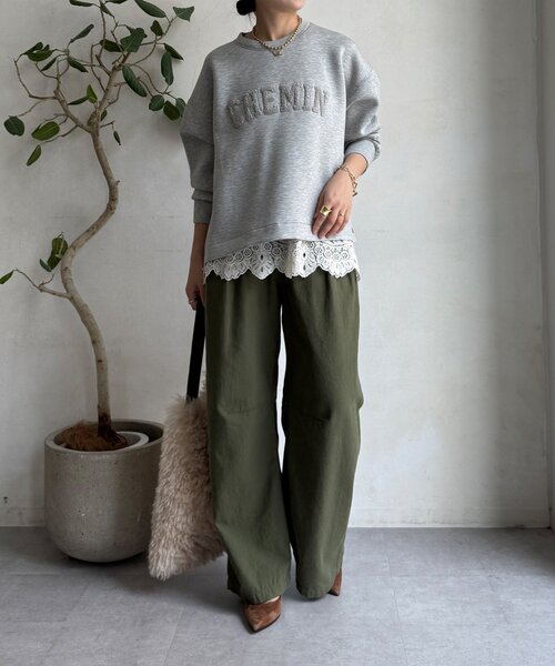 DouDou(ドゥドゥ)の「【WEB限定】ロゴサガラ刺繍ダンボールプルオーバー(Tシャツ/カットソー・レディース・ライトグレー/ブラック/オフホワイト/ネイビー・FREE)」の22枚目の写真
