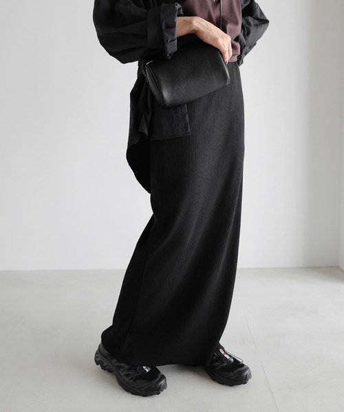 ぴなちゃんCPG GOLF ♪スリットスカート ブラック 新色追加】セルフカットリブタイトスカート【8サイズ展開(S-XL/トール