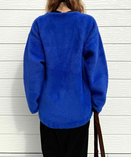 Q（キュー）の「シャギーVネックWフェイスカーデ（カーディガン/ボレロ・レディース・グレイッシュベージュ/ブルー・MEDIUM）」の12枚目の写真