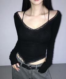 THEAIRTOWN(WGA^E)del luna unbal lace top(TVc/Jbg\[)