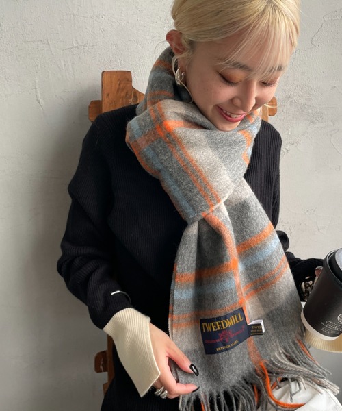 TWEEDMILL ウール マフラー グレー/オレンジ TWEED MILL（ツイードミル）の「[TWEED MILL/ツイードミル] 70×190