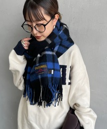 マフラー（ブルー・ネイビー/青色系・チェック柄）ファッション