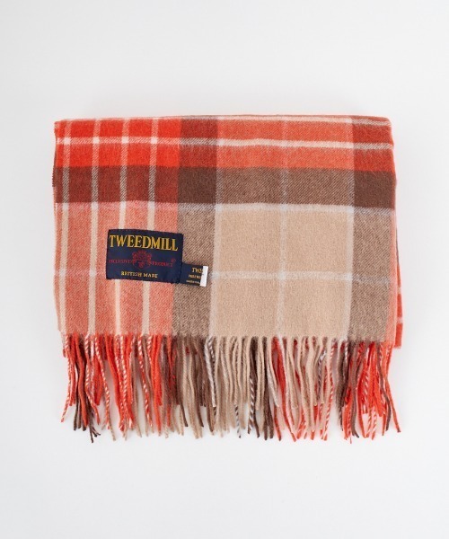 24AW完売品＊タグ付未使用＊ツイードミル ウール大判ストール グレー×オレンジ 24AW完売品＊タグ付未使用＊ツイードミル ウール大判ストール