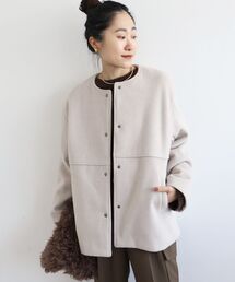 le.coeur blanc | ニットビーバーノーカラーミドルコート(ノーカラーコート)