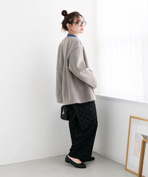 セール】ニットビーバーノーカラーミドルコート（ノーカラーコート