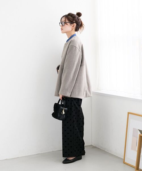 ニットビーバーノーカラーミドルコート（ノーカラーコート）｜le.coeur