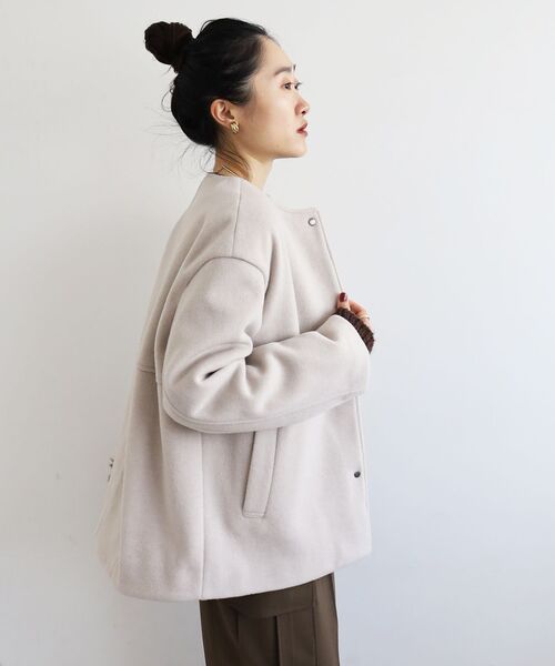 ニットビーバーノーカラーミドルコート（ノーカラーコート）｜le.coeur