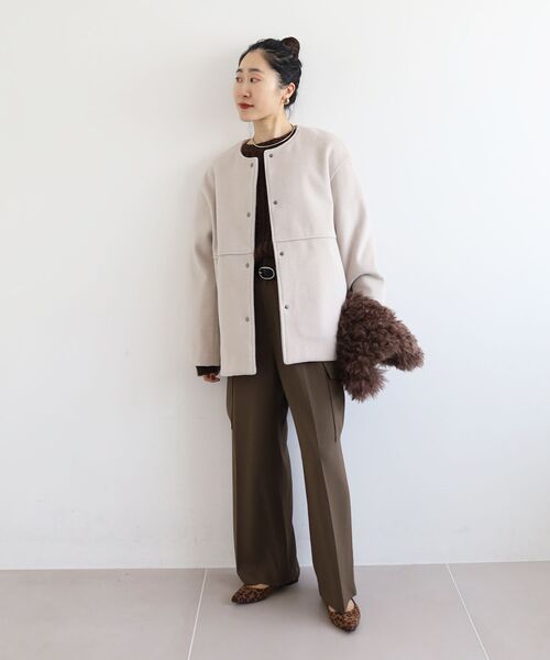 le.coeur blanc（ルクールブラン）の「ニットビーバーノーカラーミドルコート（ノーカラーコート・レディース・ダークグレー/モカ/グレイッシュベージュ・38）」の13枚目の写真