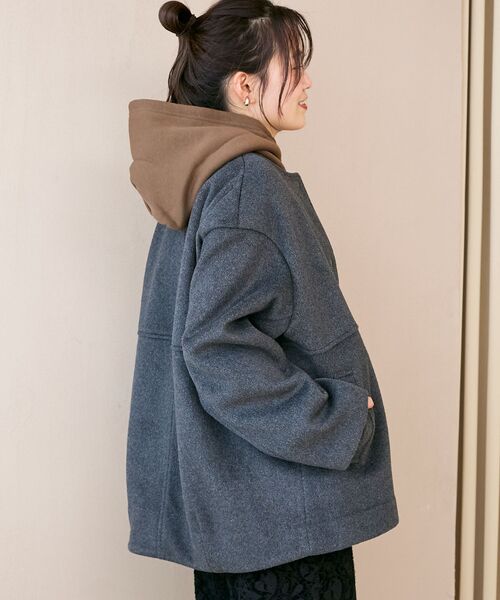 セール】ニットビーバーノーカラーミドルコート（ノーカラーコート