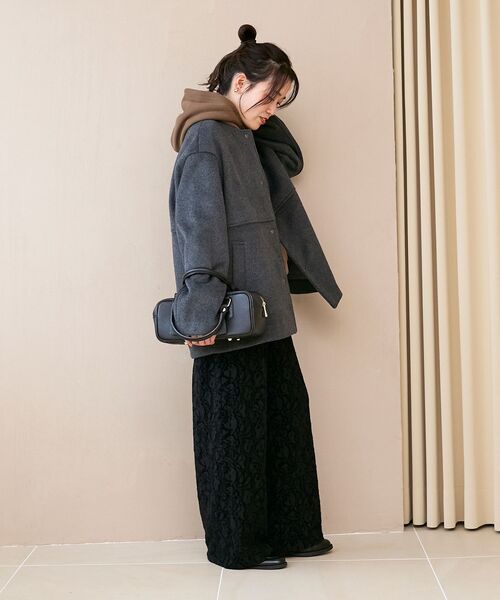 セール】ニットビーバーノーカラーミドルコート（ノーカラーコート