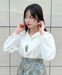 an another angelus | ローズ刺繍ショールカラーネクタイブラウス(シャツ/ブラウス)