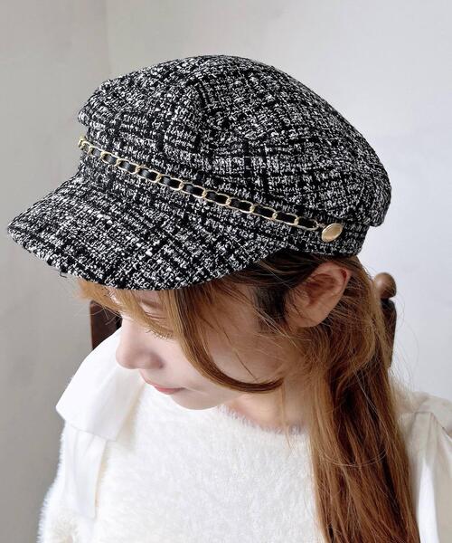 INGNI（イング）の「チェーン付ツイードキャスケット（ハット・レディース・ブラック/アイボリー・ONE SIZE）」の2枚目の写真