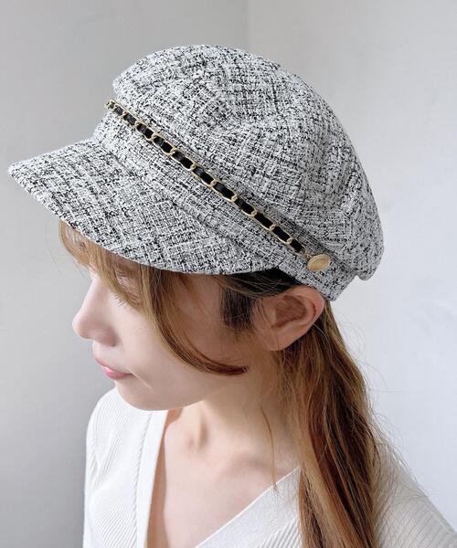 INGNI（イング）の「チェーン付ツイードキャスケット（ハット・レディース・ブラック/アイボリー・ONE SIZE）」の3枚目の写真