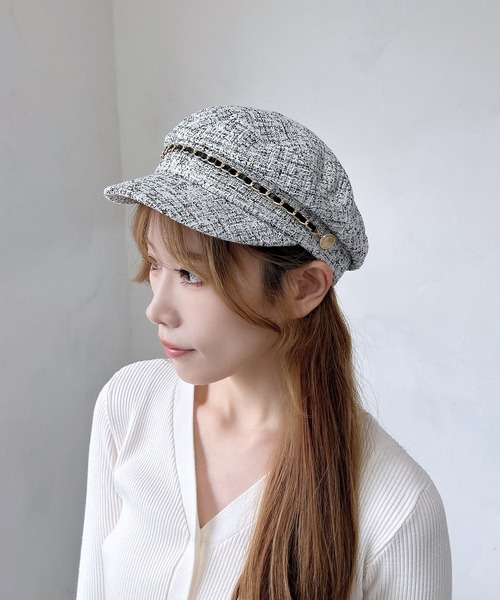 INGNI（イング）の「チェーン付ツイードキャスケット（ハット・レディース・ブラック/アイボリー・ONE SIZE）」の4枚目の写真