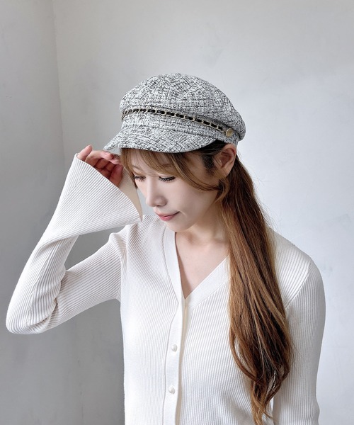 INGNI（イング）の「チェーン付ツイードキャスケット（ハット・レディース・ブラック/アイボリー・ONE SIZE）」の5枚目の写真