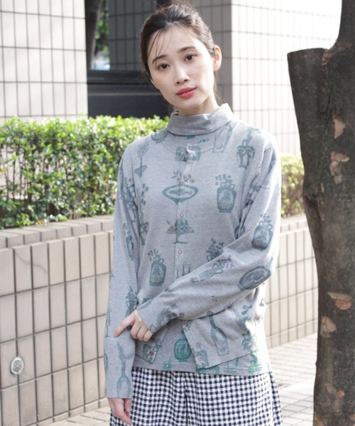 スーパーハッカ（SUPER HAKKA）/SUPER HAKKA×保坂優子 「暮らしを彩る」プリントニットカーディガン SUPER HAKKA×保坂優子 「暮らしを彩る」プリントニットカーディガン