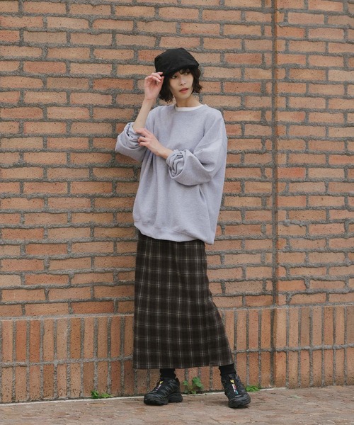 AO2（アオズ）の「Back Slit Stretch Ombre Check Long Skirt / バックスリット ストレッチ オンブレチェックロングスカート（スカート・レディース・ネイビー/ブラウン・FREE）」の7枚目の写真